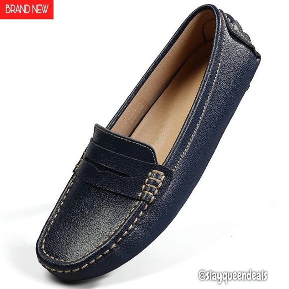 Shoes - Genuine Leather Penny Loafers Slip-On Flats True to Size Comfort Walking